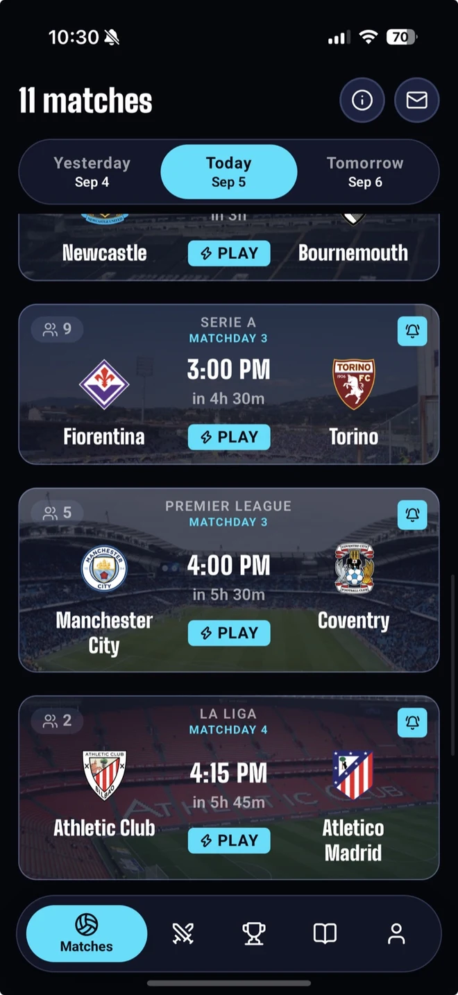 Pick7: choose a match and start playing