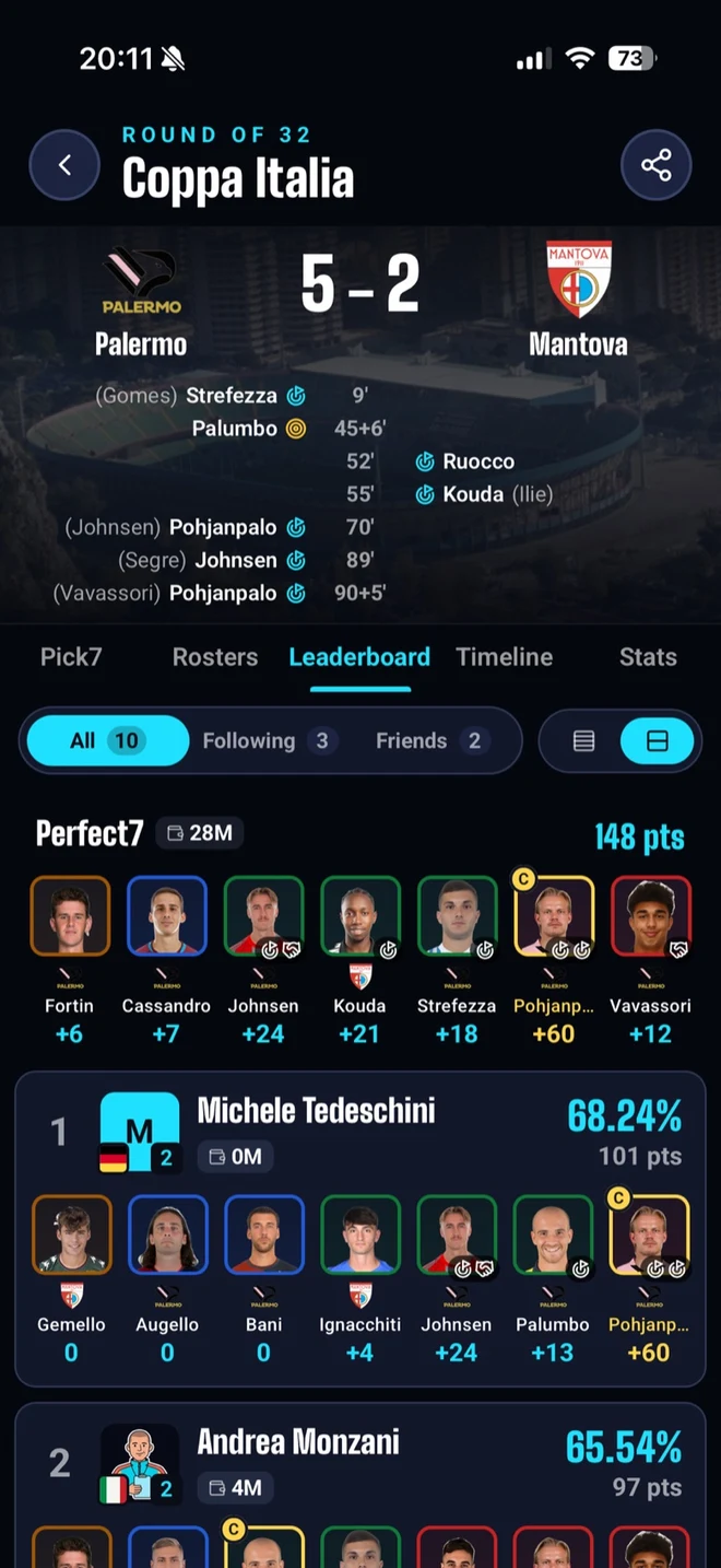 Pick7: your team’s live points and results